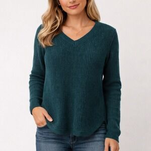 NWT‎ RD Style Pullover Sweater Womens S Teal Green V-Neck Ribbed Preppy Casual